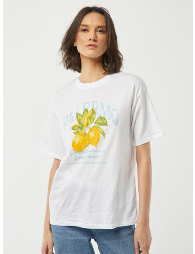 T-shirt en jersey manches courtes imprimé - Blanc