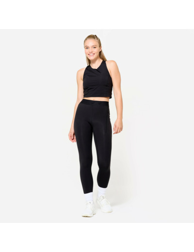 Débardeur de fitness crop-top moulant femme, noir