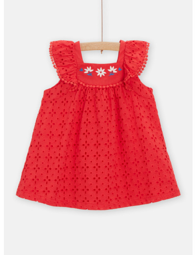 Robe rouge brodée pour bébé fille