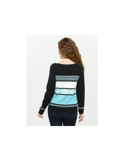 Pull turquoise rayé