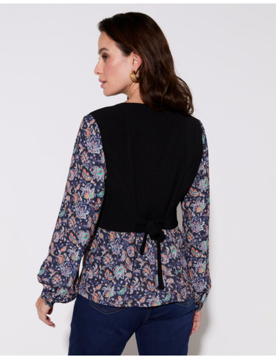 Blouse manches longues imprimé à fleurs MARINE Femme