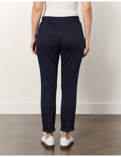 Pantalon 7/8 cigarette rayé MARINE Femme