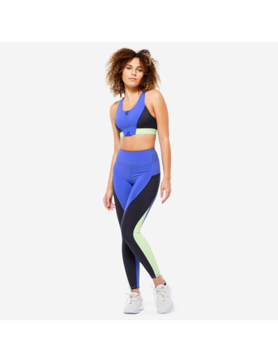 Legging taille haute fitness cardio femme imprimé - Bleu