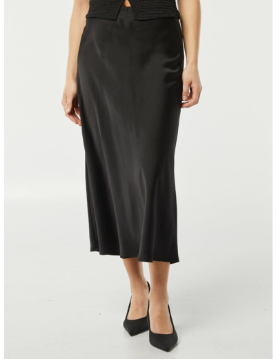 Jupe midi en satin - noir