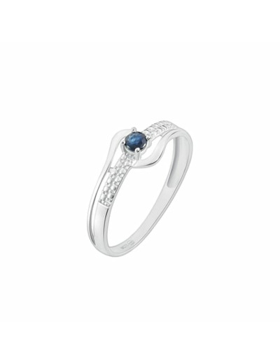 Bague CLEOR en Or 375/1000 Blanc et Saphir Bleu