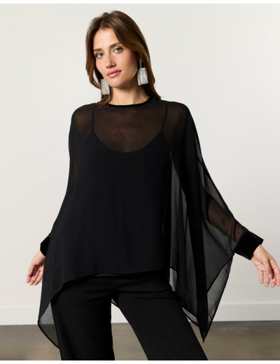 Tunique manches chauves-souris uni NOIR Femme