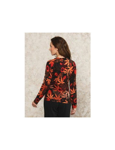 Pull motif noir orange