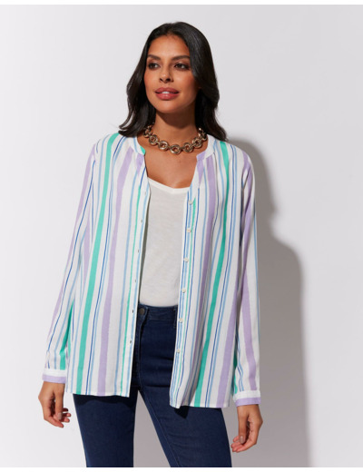 Blouse manches longues à fines rayures BLANC Femme