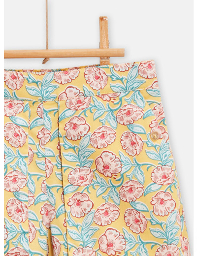 Short jaune imprimé fleuri pour fille