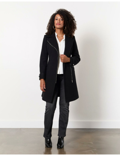 Manteau mi-longue uni NOIR Femme