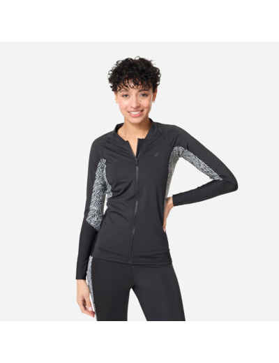 Tee shirt manches longues zippé aquagym aquabike Femme - Phoebe noir