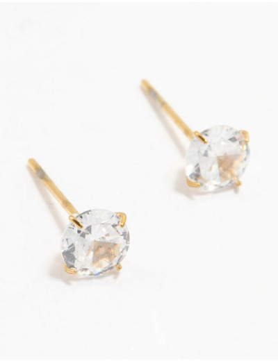 Waterproof Gold Plated Stainless Steel Cubic Zirconia Stud Earrings 5 MM