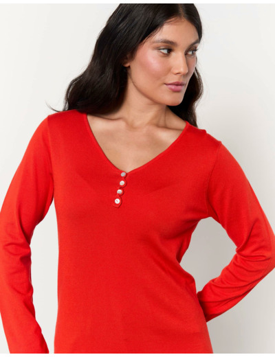 Pull fin uni ROUGE Femme