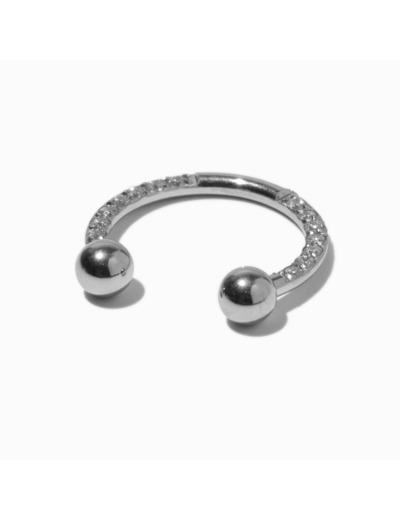 Anneau de nez pour piercing septum fer à cheval en zircon cubique en acier inoxydable couleur argentée 1,2 mm