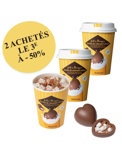 3 BOMBES CŒUR DE CHOCOLAT LAIT CARAMEL ET SES PETITES GUIMAUVES