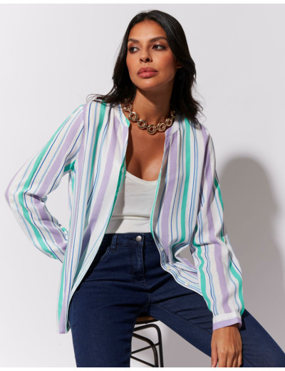 Blouse manches longues à fines rayures BLANC Femme