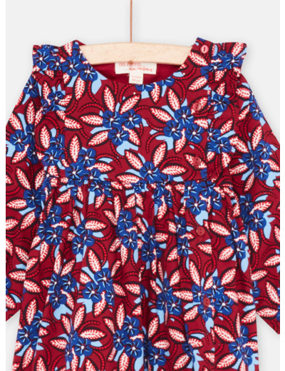 Robe rouge et bleu à imprimé fleuri bébé fille