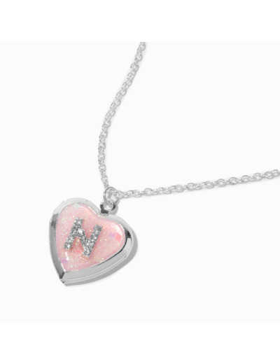 Collier à médaillon cœur pailleté à initiale décorée rose - M