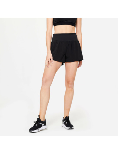 Short 2 en 1 Fitness Cardio Femme Noir