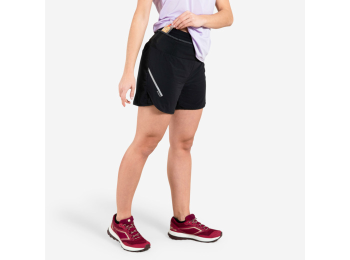 Short de trail running baggy femme noir