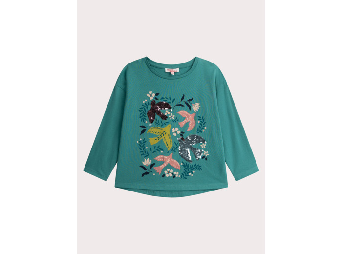 T-shirt animation hirondelle sequins magiques pour fille