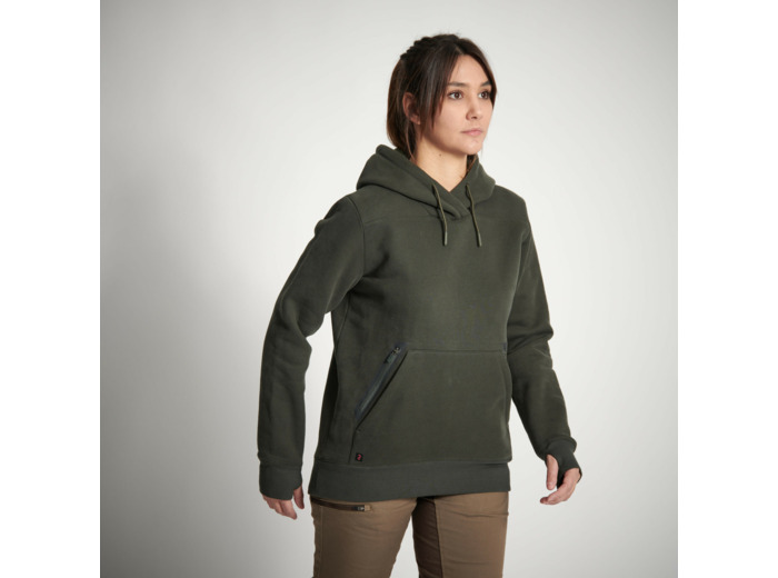 SWEAT-SHIRT CAPUCHE FEMME 500 CHAUD VERT