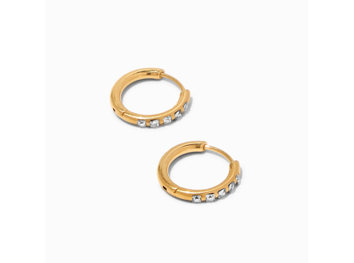 Boucles d’oreilles huggies avec strass 10 mm en titane couleur dorée - Collection C Luxe