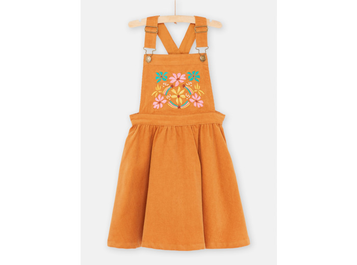 Robe salopette caramel brodée pour fille