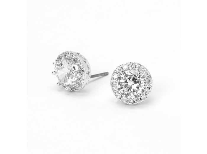 Clous d'oreilles halo strass en zircon cubique d'imitation couleur argentée