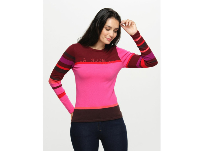 Pull rayé fuchsia prune