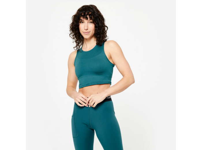 Débardeur crop top fitness femme, vert