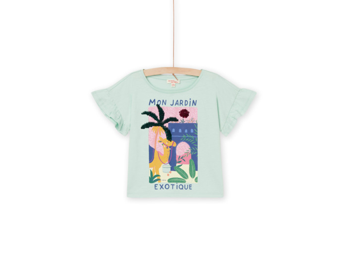 T-shirt à animation exotique et lettrage