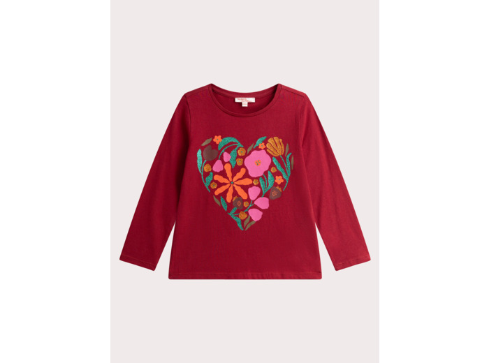 T-shirt rouge animation cœur fleuri pour fille