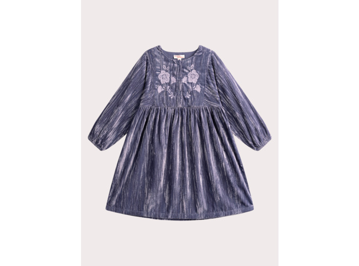 Robe violette en velours avec broderies pour fille