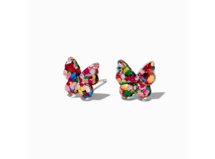 Clous d'oreilles papillon confetti tige en argent