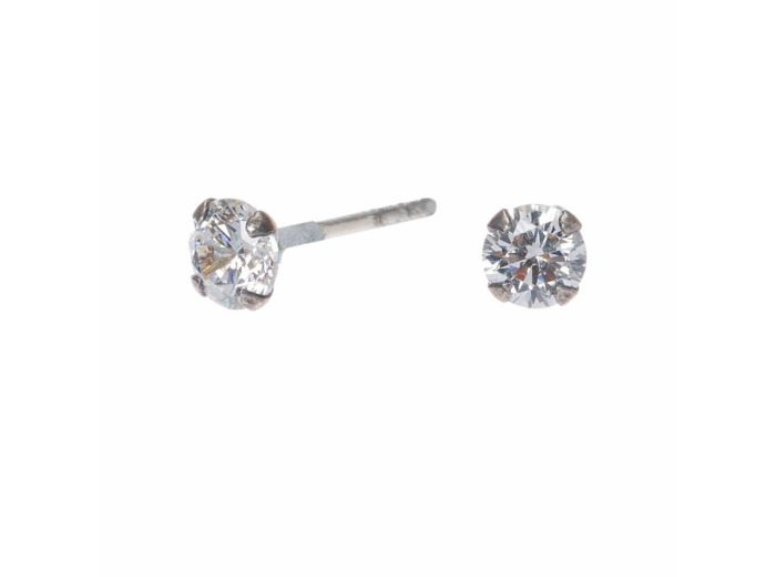 Clous d'oreilles en argent avec strass rond en zircon cubique - 4 mm