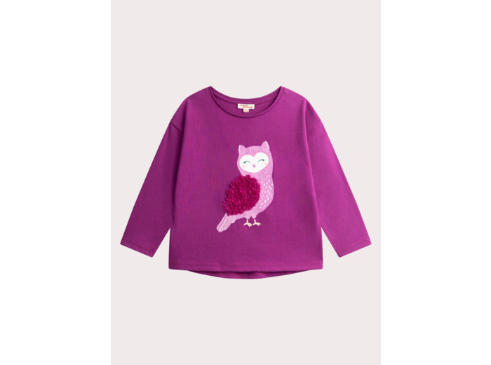 T-shirt violet animation chouette pour fille