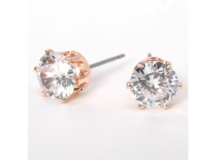 Clous d’oreilles ronds avec strass en zircon cubique d’imitation couleur doré rose - 8 mm