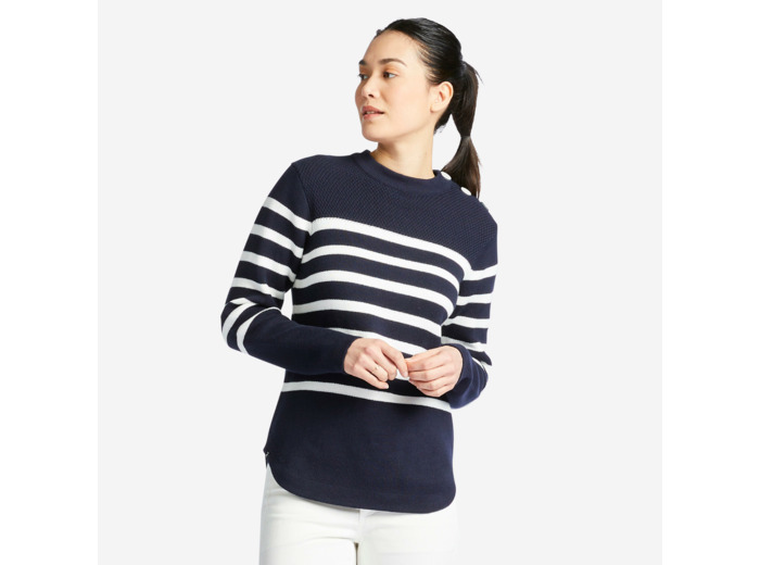 Pull marin Femme bleu rayé blanc