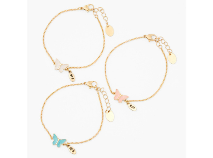 Bracelets de chaîne papillon couleur dorée best friends - Lot de 3