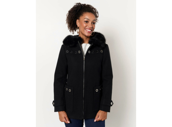 Manteau court uni NOIR Femme