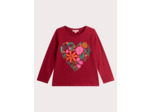 T-shirt rouge animation cœur fleuri pour fille