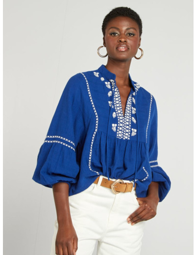 Blouse en gaze de coton - Bleu