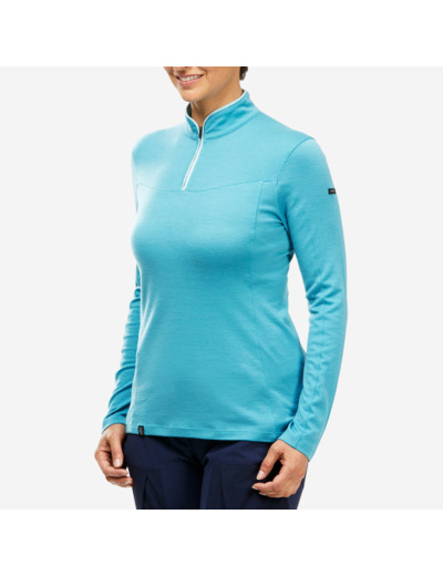 T-shirt mérinos manches longues col zip - mt500 - femme