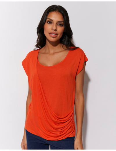 Top manches courtes uni ORANGE Femme