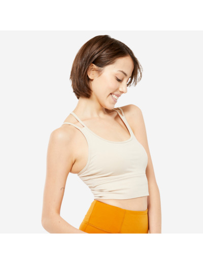 Brassière crop multi-bretelles maintien léger Femme, Beige crème