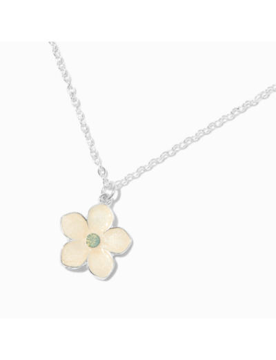 Collier à pendentif fleur émaillée couleur argentée