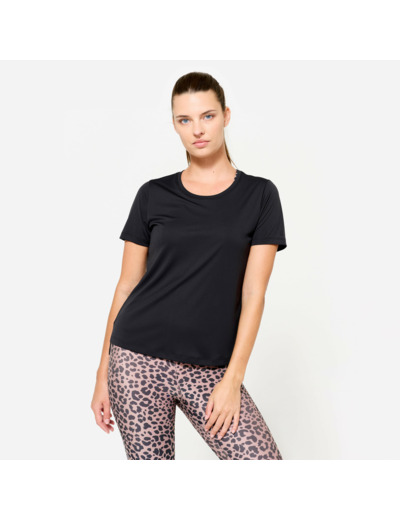 T-shirt fitness manches courtes femme, noir fumé