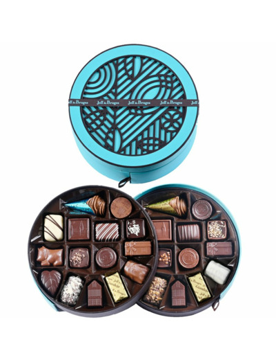 Boite ronde bleue 384 g chocolats assortis