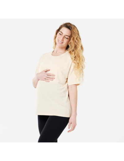 Tee-shirt grossesse yoga allaitement manche courte beige